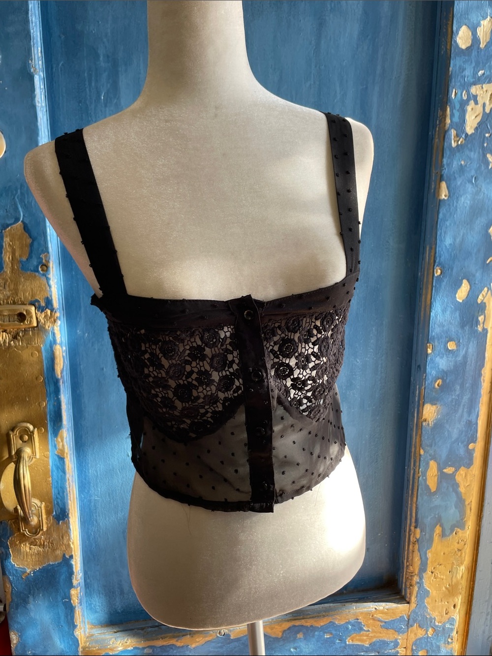 Black Lace & Mesh Crop Bustier Top - Women Intimates